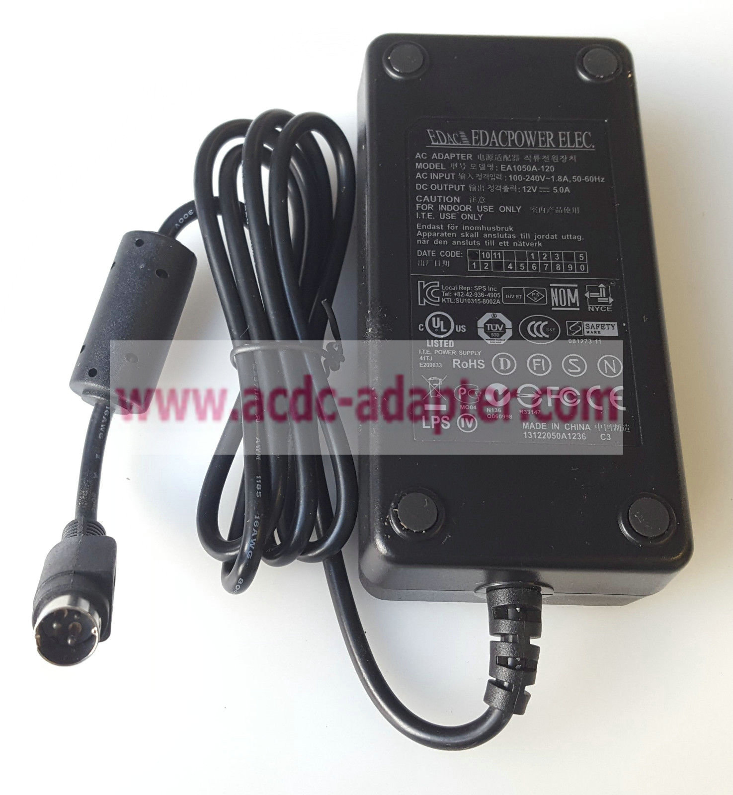 Orignal EDAC EDACPOWER ELEC. EA1050A-120 12V 5.0A AC/DC POWER SUPPLY ADAPTER3 PIN Orignal EDAC EDACPOWER ELEC. EA1050A-120 12V 5.0A AC/DC POWER SUPPLY ADAPTER3 PIN